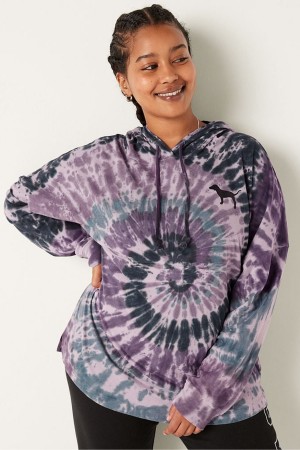 Purple Mist Spiral Tie Dye Victoria's Secret Cotton Oversized Hooded TShirt | AGZ-615403