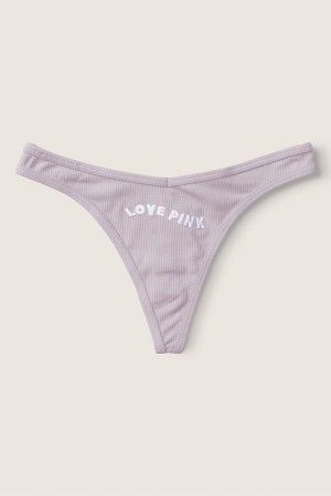 Purple Mist with Embroidery Purple Victoria's Secret Stretch Cotton Cotton Thong Knickers | IDF-963421