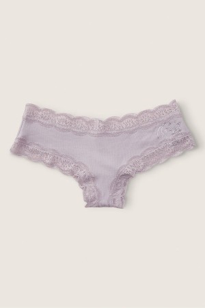 Purple Mist with Graphic Grey Victoria's Secret Stretch Cotton Lace Trim Cheeky Knickers | PGK-285690