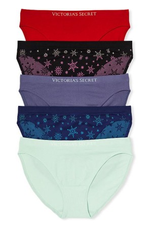 Red/Blue/Purple/Black/Green Victoria's Secret Seamless Bikini Knickers 5 Pack | PDM-432085