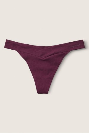 Rich Maroon Purple Victoria's Secret Stretch Cotton Crossover Cotton Thong Knicker | JML-865319