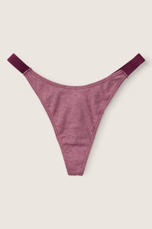 Rich Maroon Purple Victoria's Secret Stretch Cotton Cotton High Leg Logo Thong Knickers | IPC-732869