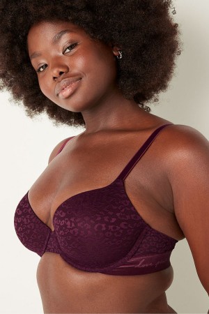 Rich Maroon Purple Victoria's Secret Wear Everywhere Lace Lightly Lined T-Shirt Bra | XYT-726815