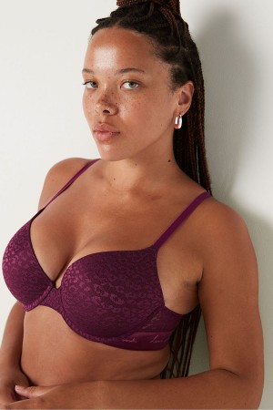 Rich Maroon Purple Victoria's Secret Wear Everywhere Lace Lightly Lined Push Up T-Shirt Bra | DNR-652749