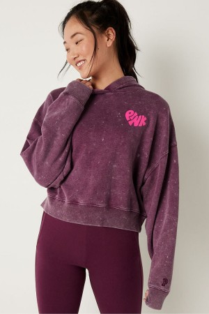 Rich Maroon Red Victoria's Secret Shine Crop Long Sleeve Hoodie | CAI-978051