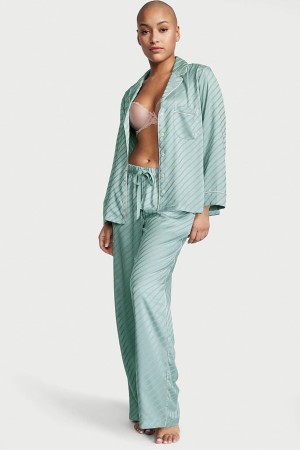 Sage Dust Green Victoria's Secret Satin Long Pyjamas | KUX-746581