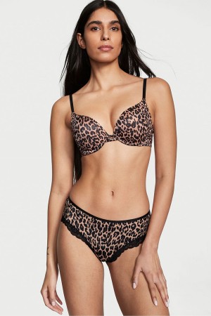 Sexy Leo Brown Victoria's Secret Very Sexy Lace Trim Cheeky Knickers | LZW-987341