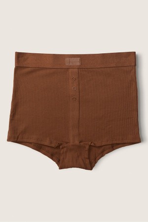 Soft Cappuccino Brown Victoria's Secret Stretch Cotton High Waist Rib Short Knickers | VCP-905367