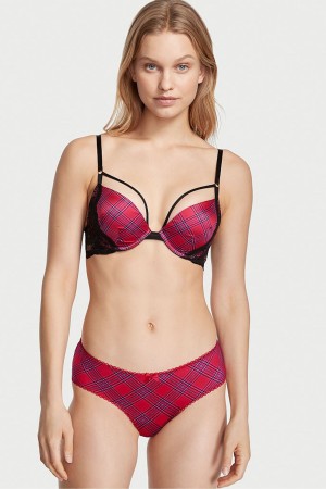 Tartan Red Victoria's Secret Very Sexy Very Sexy Mesh Satin Bow Cutout Back Open Panty | RFB-076249