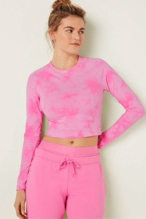 Tie Dye Pink Victoria's Secret Long Sleeve Crop T-Shirt | YLU-431809