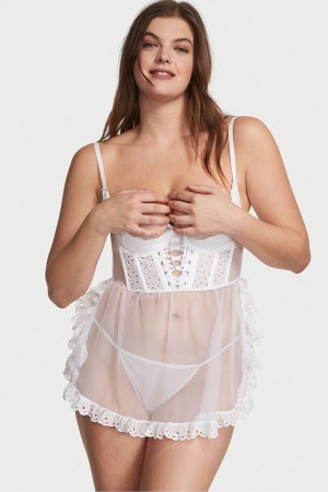 White Victoria's Secret Broderie Open Cup Babydoll | ZVF-735802