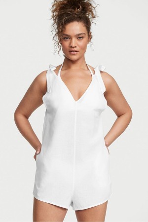 White Victoria's Secret Linen Playsuit Cover Up | IHV-519236