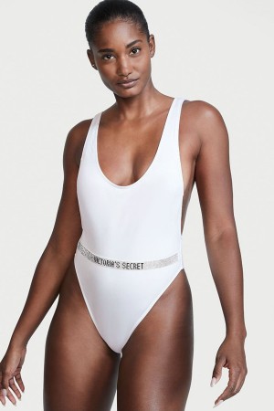 White Victoria's Secret Very Sexy Shine Strap Belted Open Back Swimsuit | ZAK-425613