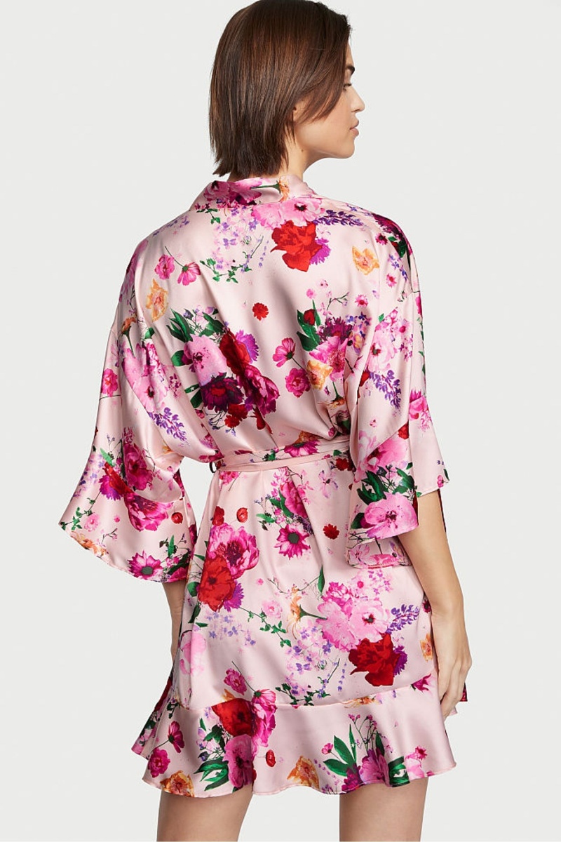 Angel Pink Stripe Victoria's Secret Flounce Satin Robe | XVQ-935014