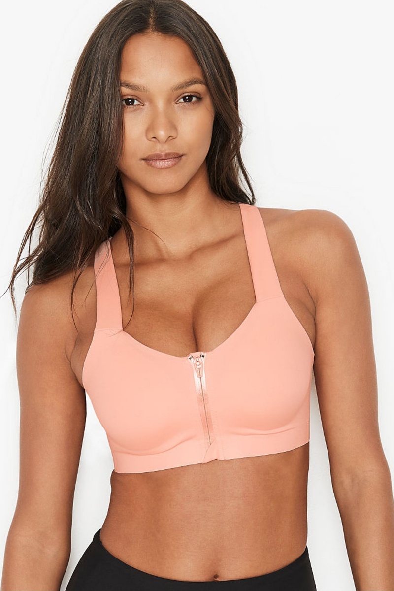 Apricot Frost Orange Victoria\'s Secret Knockout High Impact Racerback Zip Up Sports Bra | QWF-802163