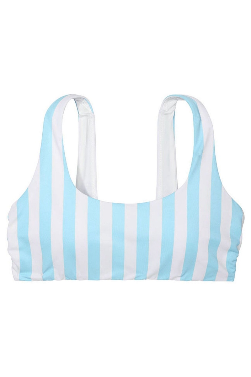 Aqua Blue Cabana Stripe Victoria's Secret Swim Bikini Top | DTE-940382