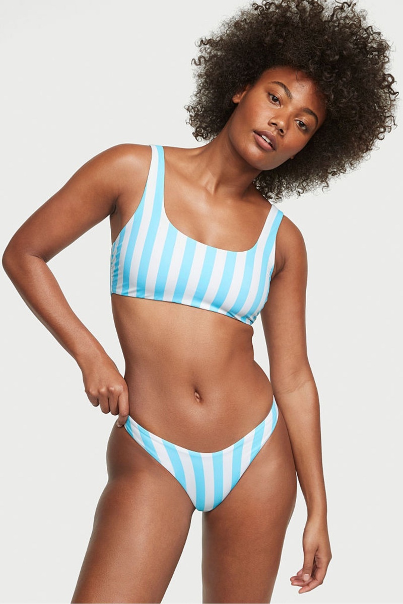 Aqua Blue Cabana Stripe Victoria\'s Secret Swim Bikini Top | DTE-940382