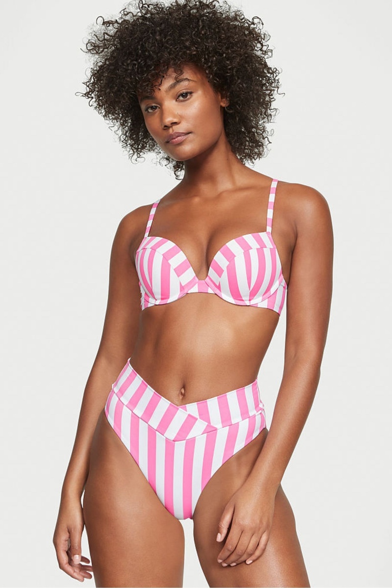 Aqua Blue Cabana Stripe Victoria\'s Secret Swim Bikini Bottom | OEG-598413