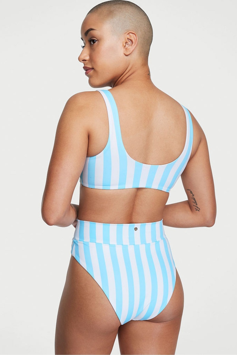 Aqua Blue Cabana Stripe Victoria's Secret Swim Bikini Bottom | QOL-703594