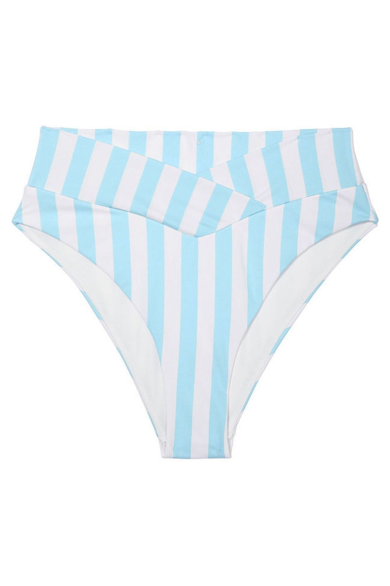 Aqua Blue Cabana Stripe Victoria's Secret Swim Bikini Bottom | QOL-703594