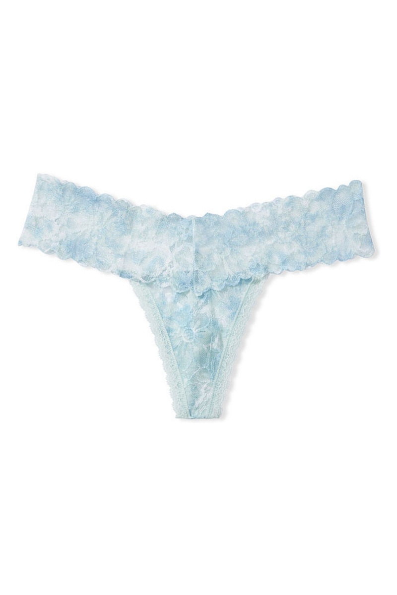 Aqua Crystal Blue Victoria's Secret The Lacie Lace Thong Knickers | DWA-256803