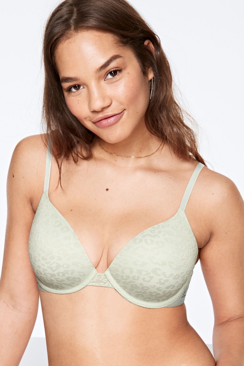 Aqua Fog Blue Victoria\'s Secret Lace Lightly Lined T-Shirt Bra | KMT-901837