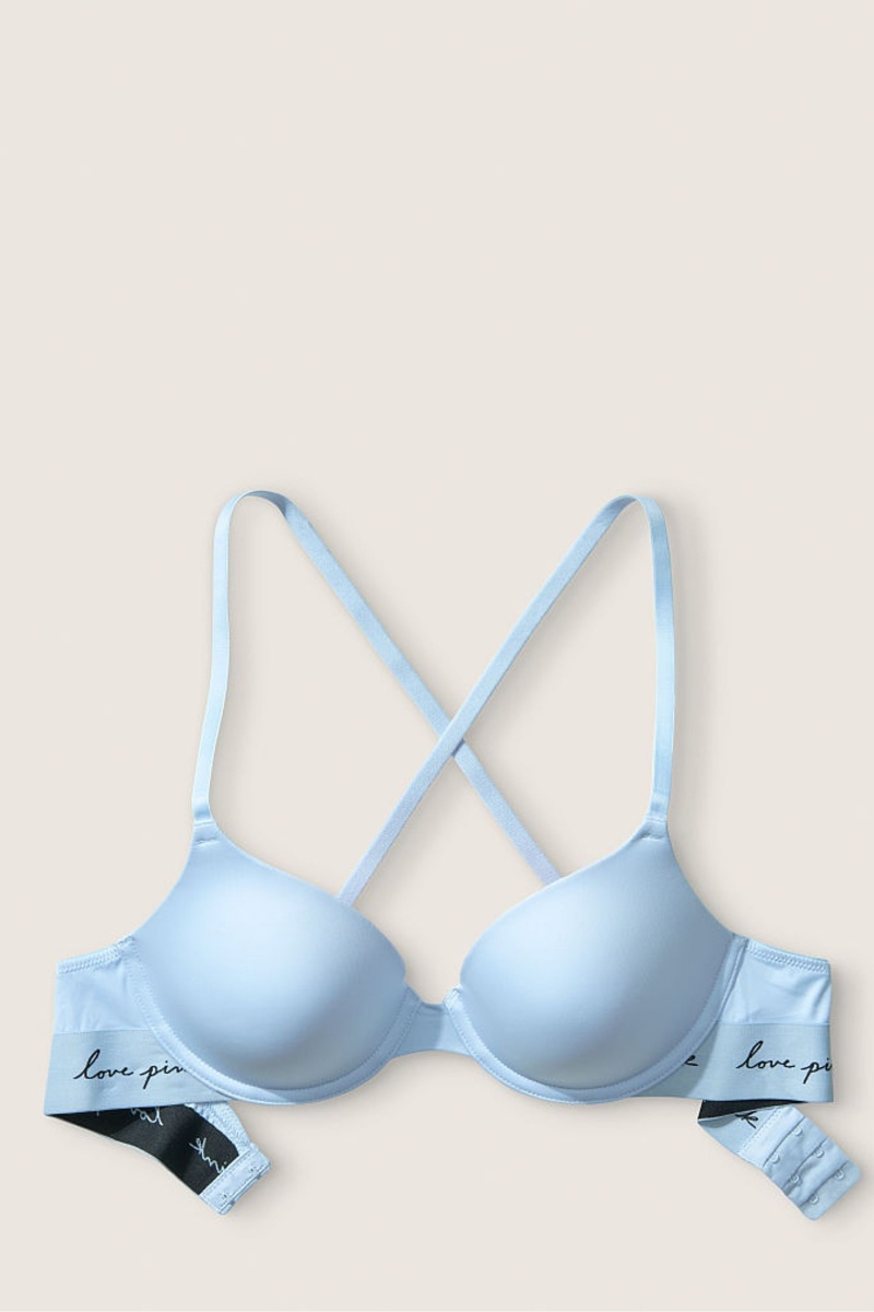 Aqua Fog Blue Victoria's Secret Lace Lightly Lined T-Shirt Bra | HIO-706251