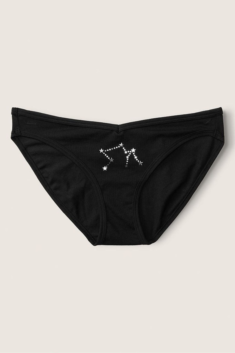 Aquarius Black Victoria\'s Secret Stretch Cotton Astrology Cotton Bikini Knickers | RZE-341908