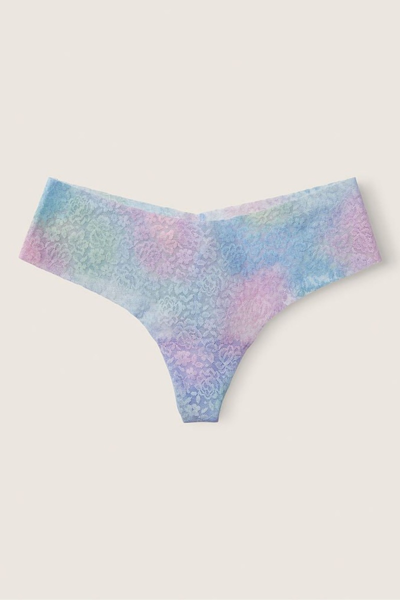 Arctic Ice Blue Victoria\'s Secret No Show Thong Lace Knickers | ANB-419076