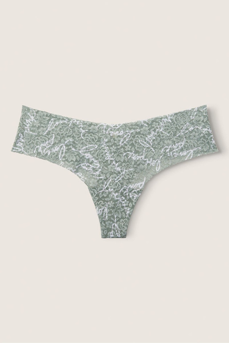 Arctic Ice Blue Victoria\'s Secret No Show Thong Lace Knickers | GAM-870361