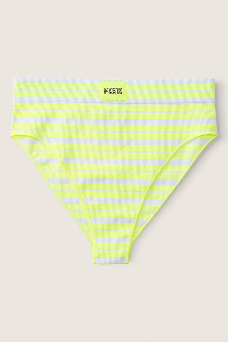 Atomic Pink Striped Victoria's Secret High Waist Rib Seamless Bikini Bottoms | CQI-802435