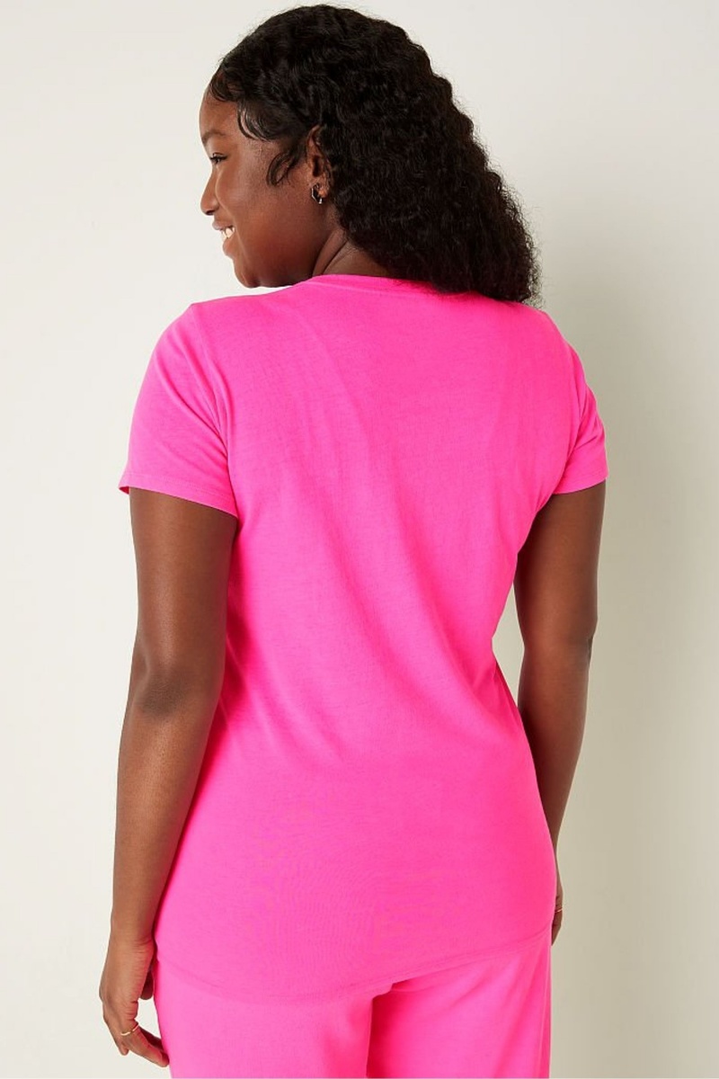 Atomic Pink Victoria's Secret Logo Short Sleeve T-Shirt | WXU-047693