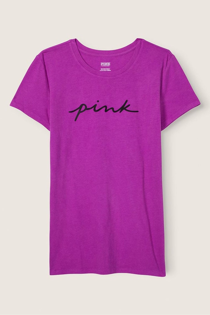 Atomic Pink Victoria's Secret Logo Short Sleeve T-Shirt | HZN-914378