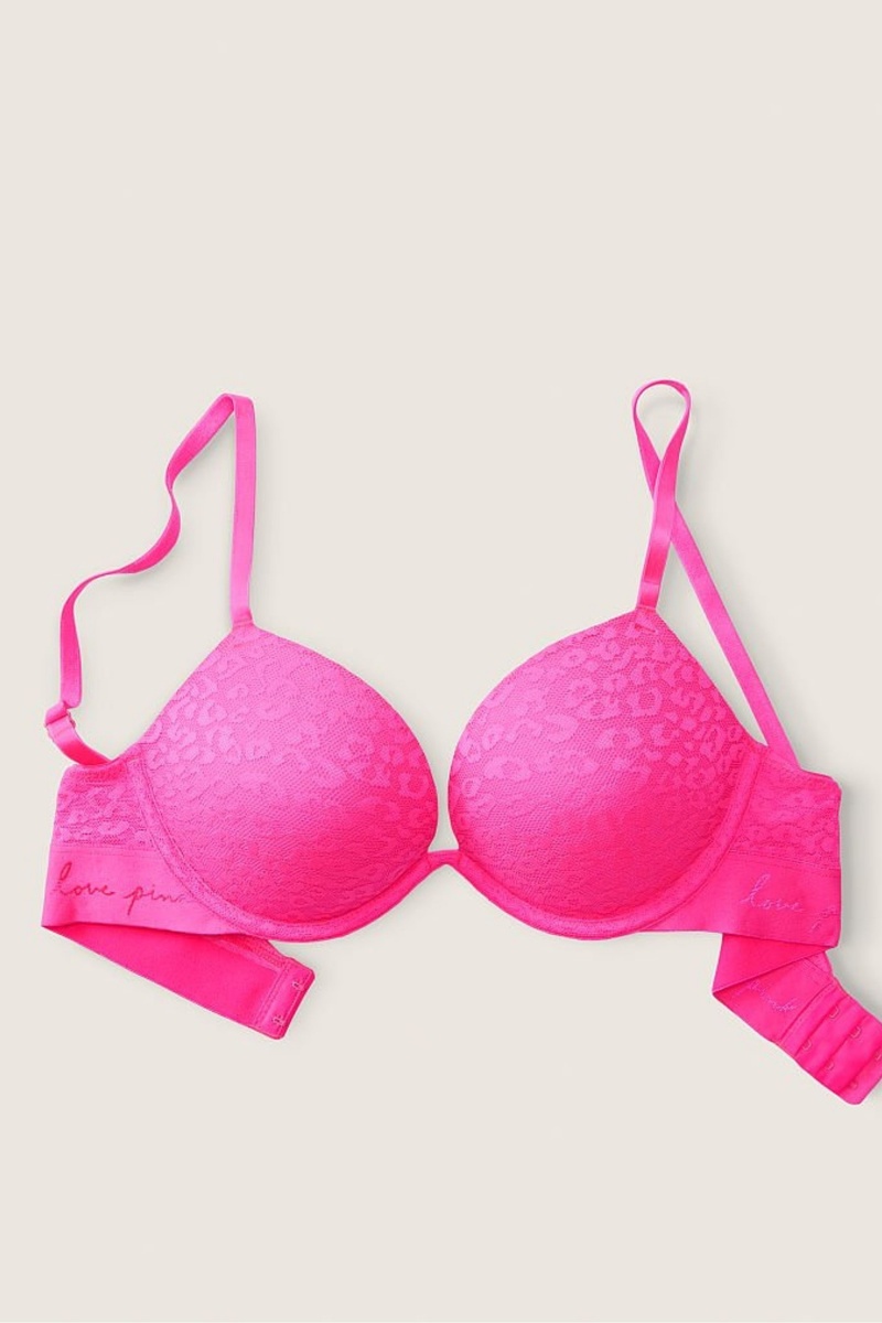 Atomic Pink Victoria's Secret Wear Everywhere Lace Push Up T-Shirt Bra | XBT-578691