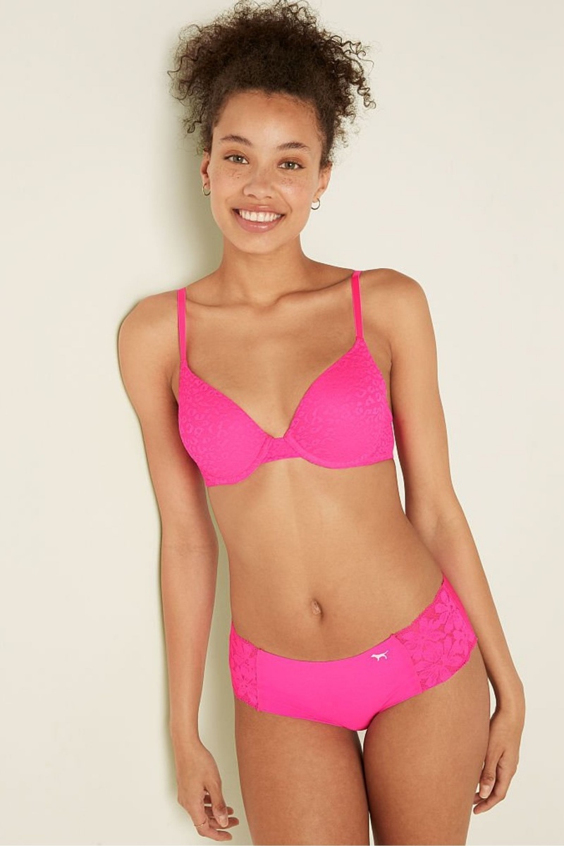 Atomic Pink Victoria\'s Secret Wear Everywhere Lace Push Up T-Shirt Bra | XBT-578691