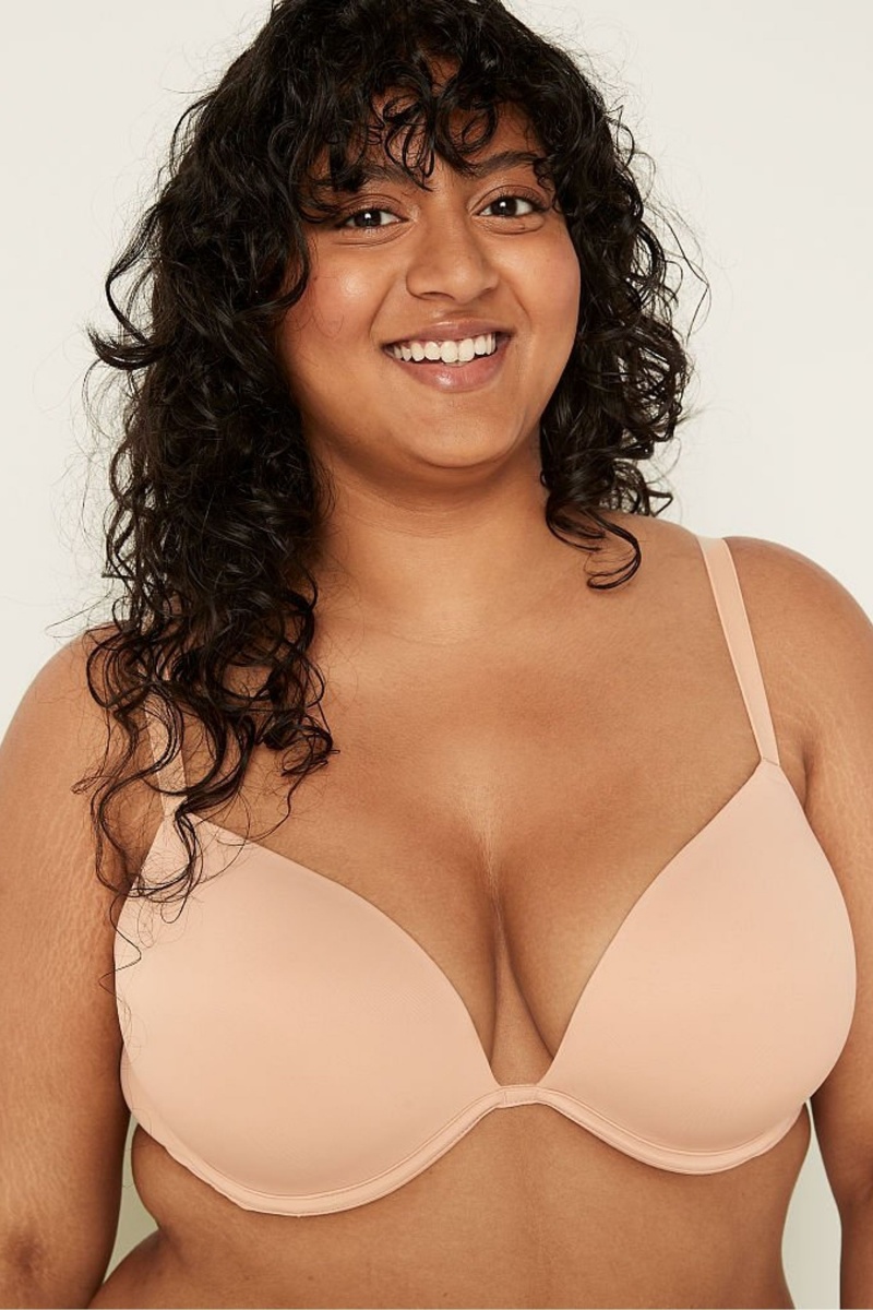 Beige Nude Victoria's Secret Wear Everywhere Smooth Push Up T-Shirt Bra | IHM-732548