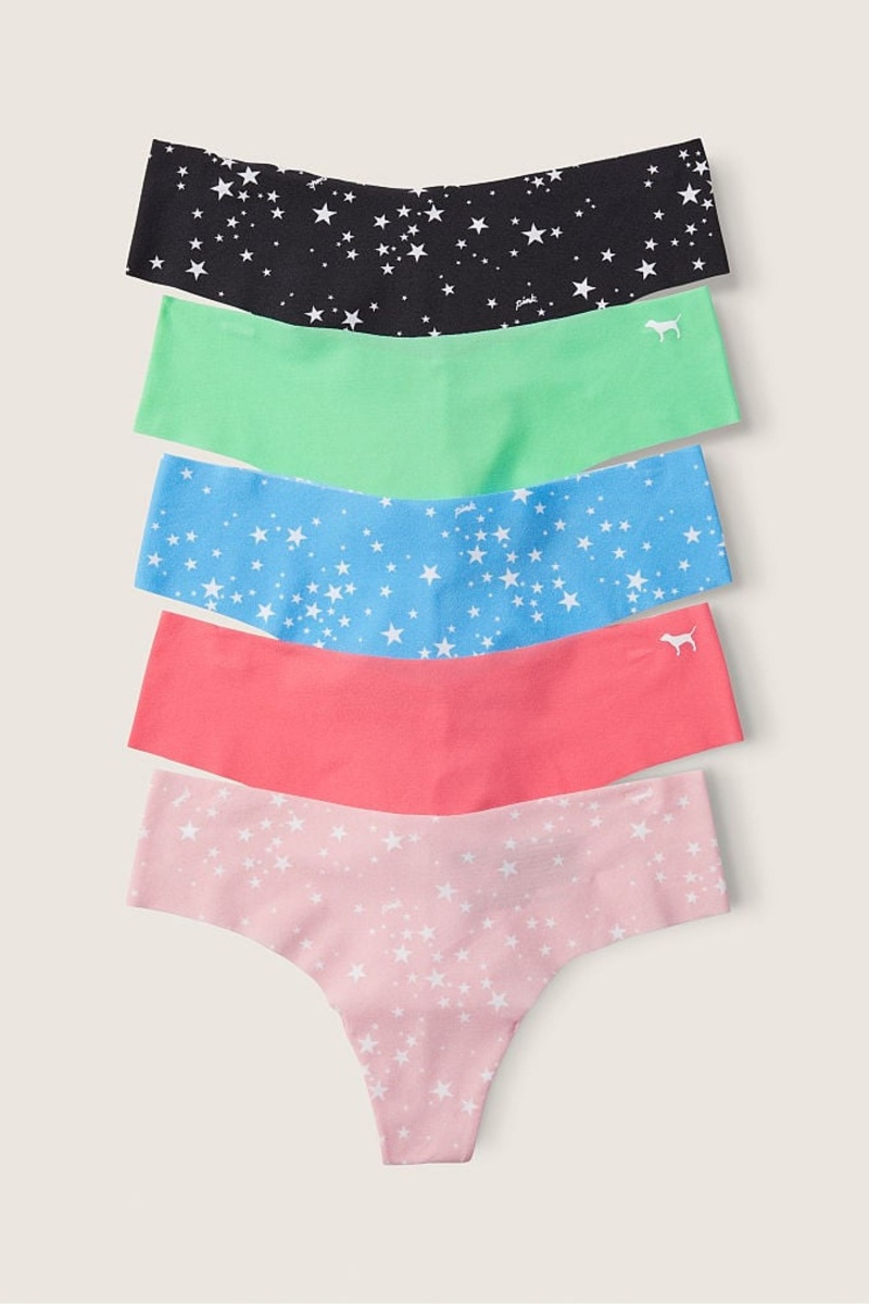 Black/Blue/Pink/Green Star Victoria\'s Secret No-Show No Show Thong Knickers 5 Pack | GCN-305681