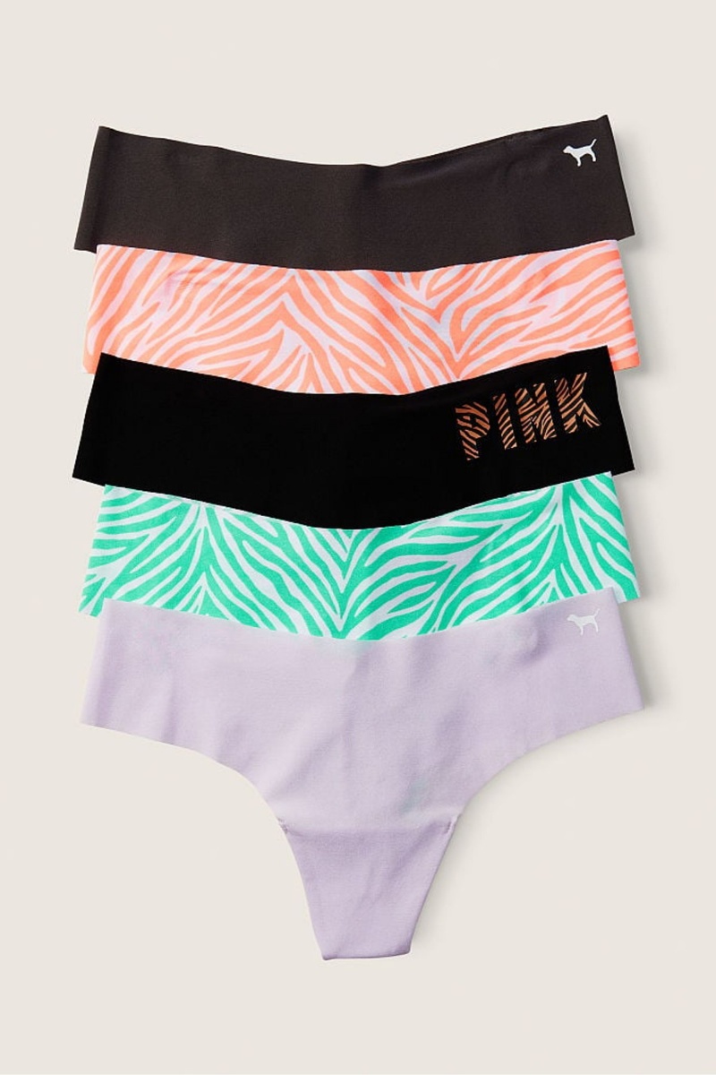 Black/Orange/Purple/Green Zebra Print Victoria\'s Secret No-Show No Show Thong Knickers 5 Pack | JEQ-184579