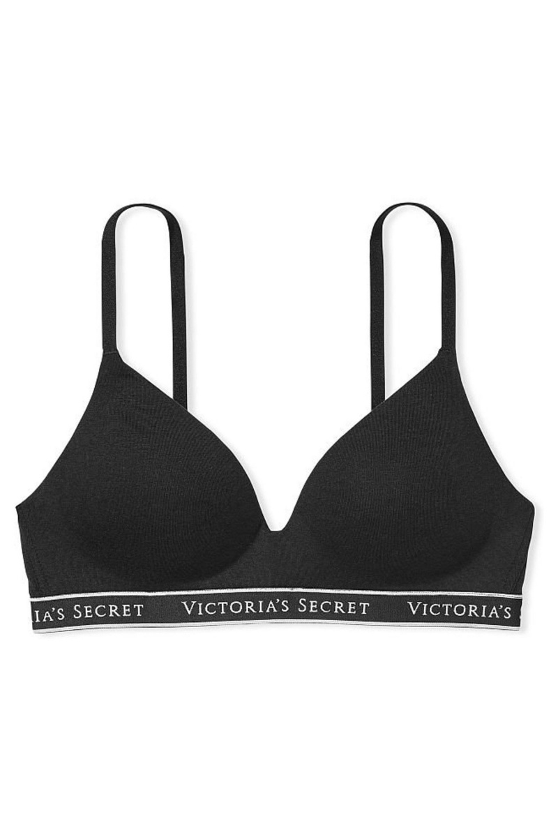 Black Band Victoria's Secret The T-Shirt Non Wired Logo T-Shirt Bra | QRD-703649