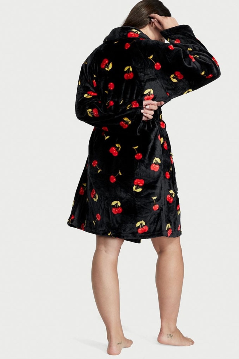 Black Cherries Victoria's Secret Cosy Short Dressing Gown | GUO-253061