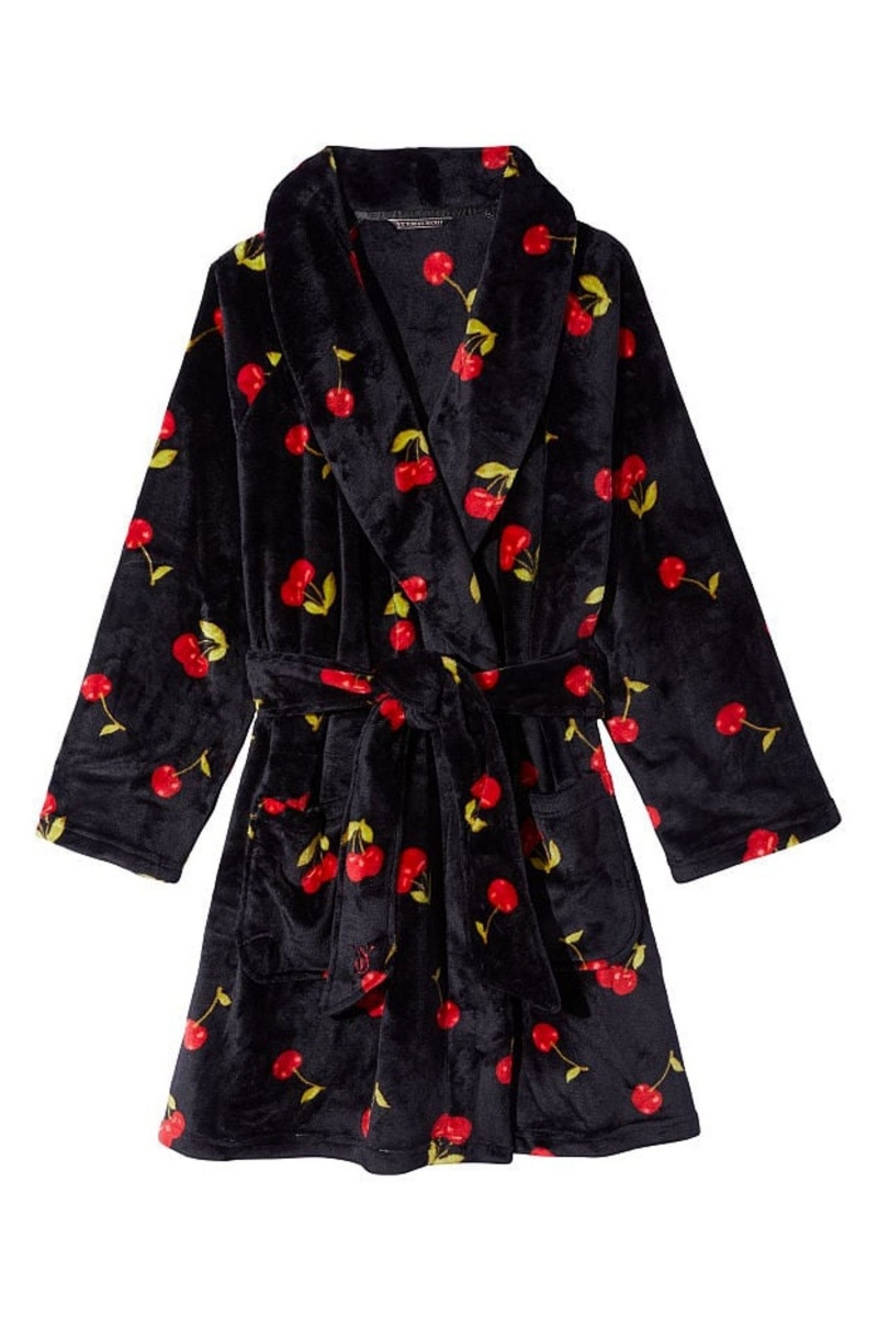 Black Cherries Victoria's Secret Cosy Short Dressing Gown | GUO-253061