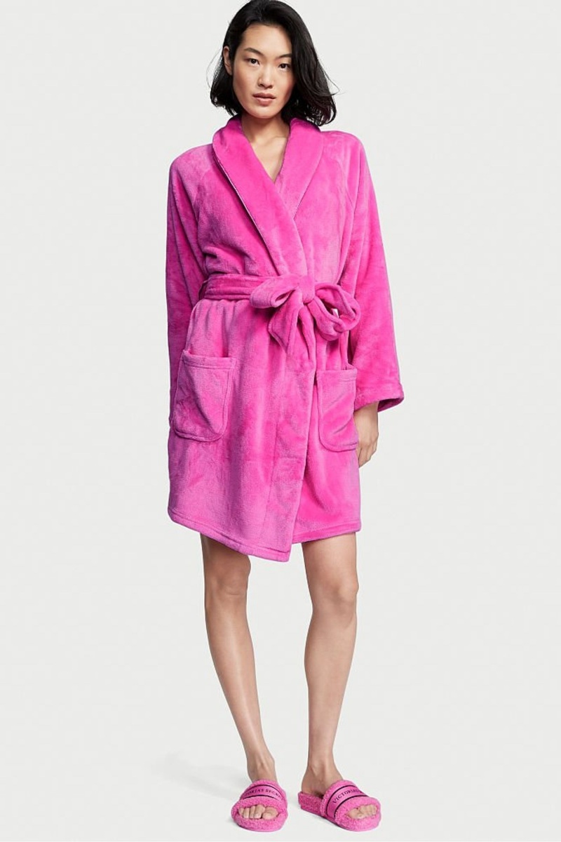 Black Cherries Victoria's Secret Cosy Short Dressing Gown | DWN-972618