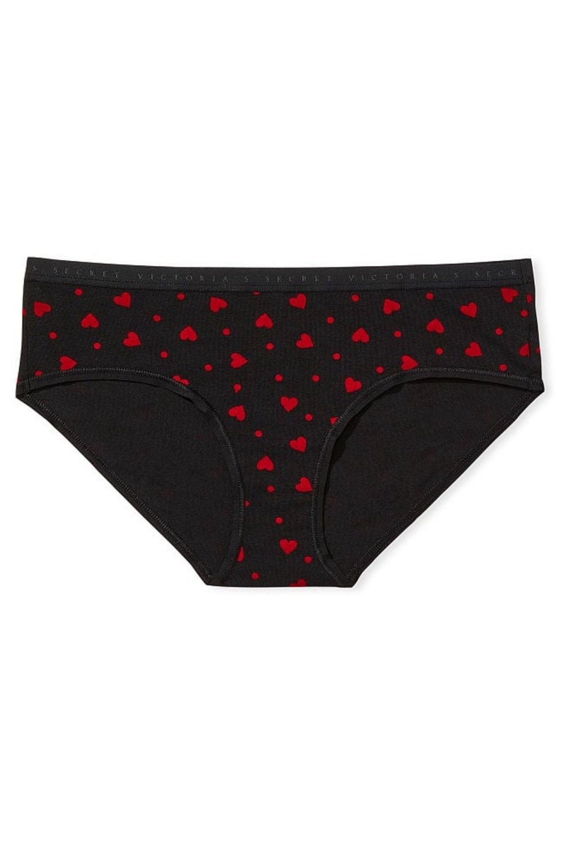 Black Dots Hearts Victoria's Secret Stretch Cotton Stretch Cotton Hiphugger Panty | YUM-947251