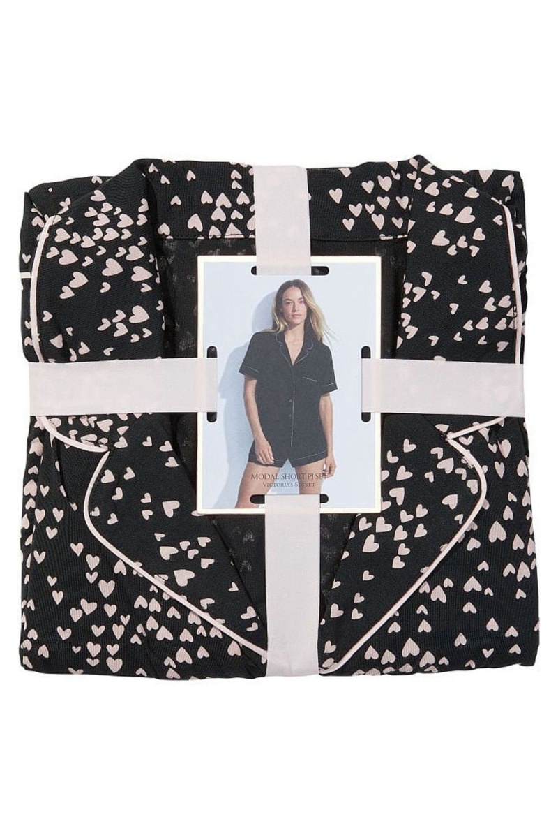 Black Heart Victoria's Secret Modal Pyjama Short Pyjamas Set | WVT-729564