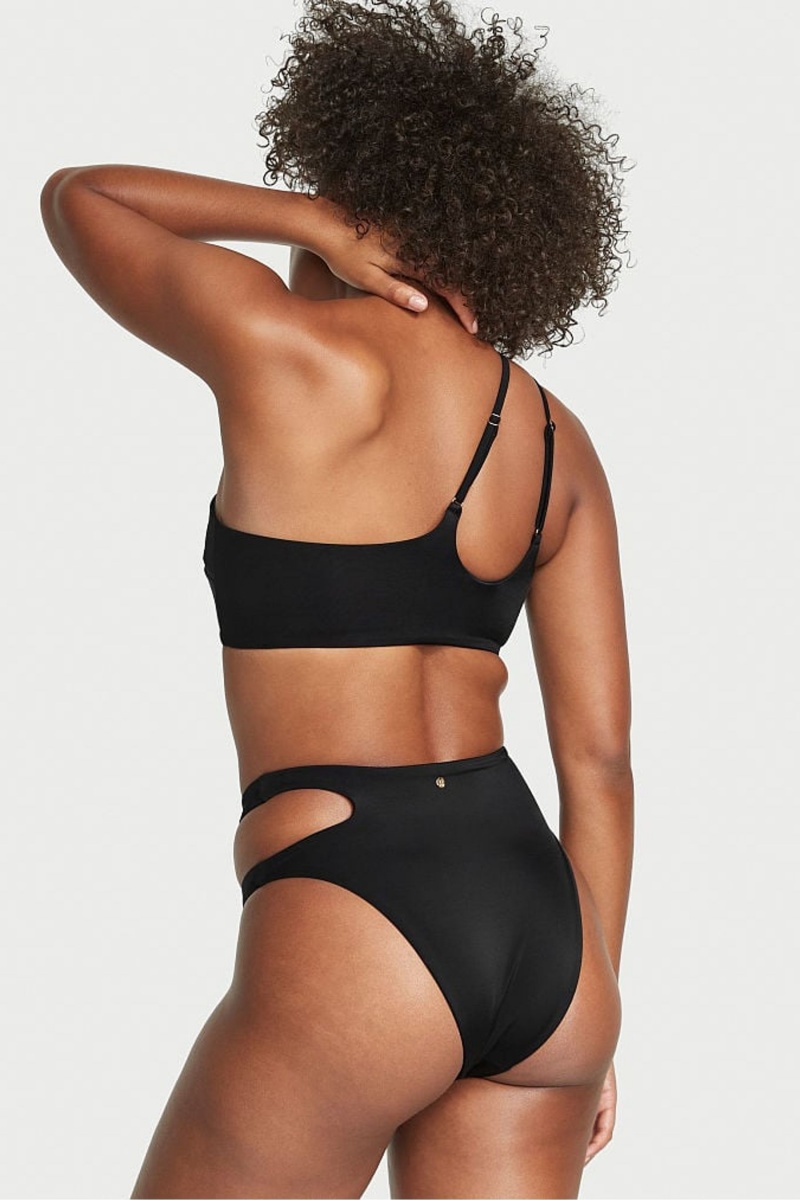 Black Nero Victoria's Secret Cut Out High Waist Cheeky Swim Bikini Bottom | MCK-942756