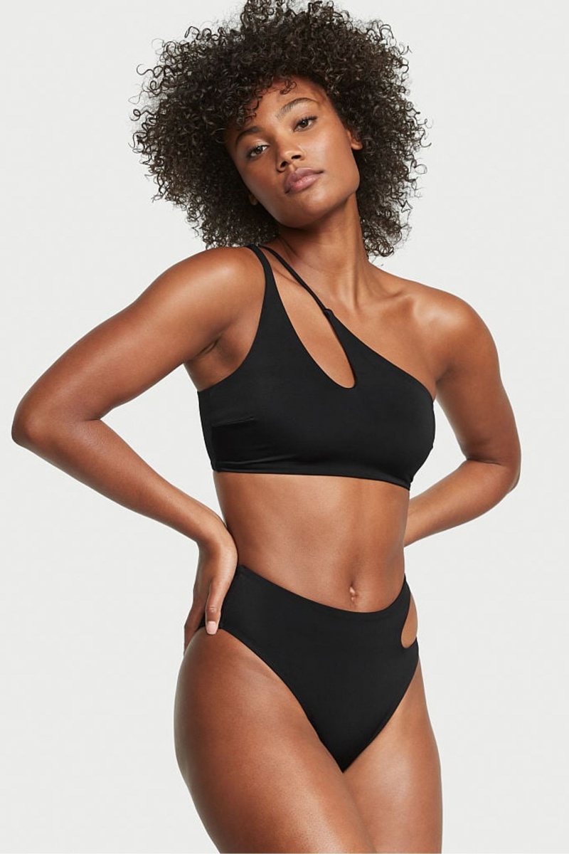 Black Nero Victoria\'s Secret Cut Out High Waist Cheeky Swim Bikini Bottom | MCK-942756