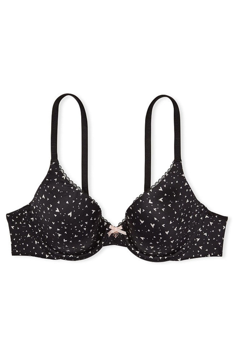 Black Swirling Heart Victoria's Secret Body by Victoria Smooth Lightly Lined Full Cup Bra | SRO-732914