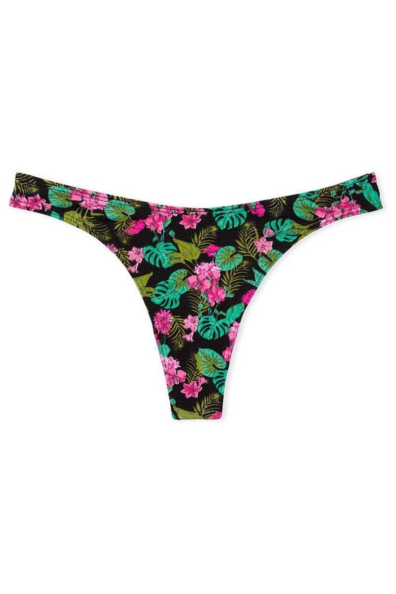 Black Tropical Oasis Victoria's Secret Stretch Cotton Cotton High Leg Thong Knickers | RCO-873594