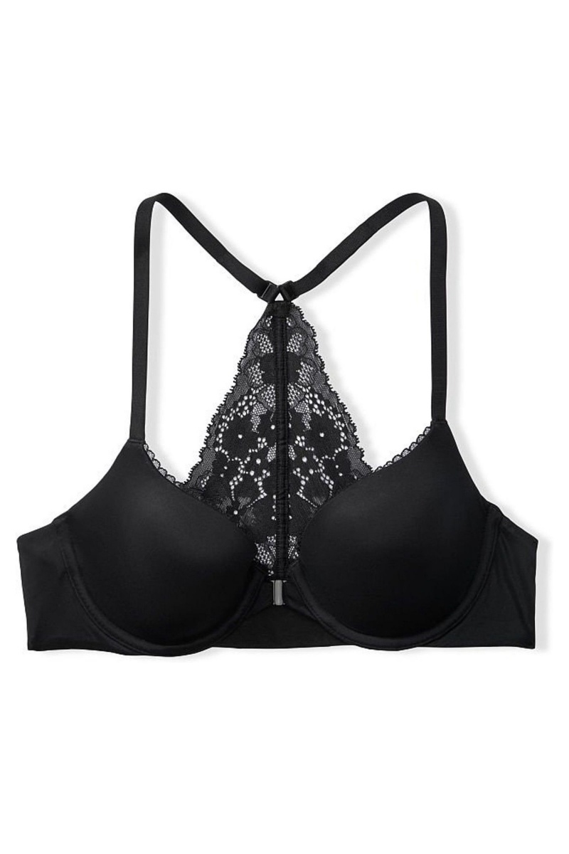 Black Victoria's Secret Body by Victoria Front Fastening Lace Trim Lightly Lined Demi Bra | JCQ-504638