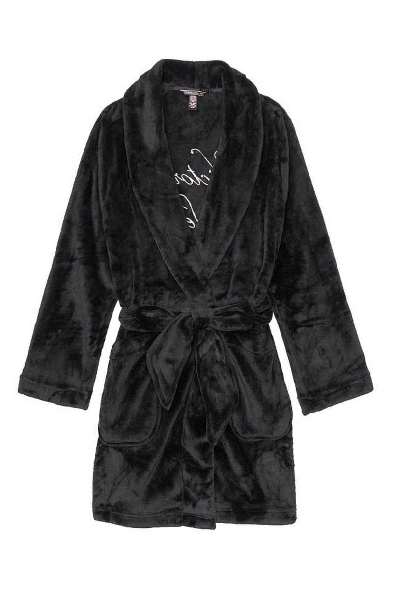 Black Victoria\'s Secret Cosy Short Robe | EHZ-831429